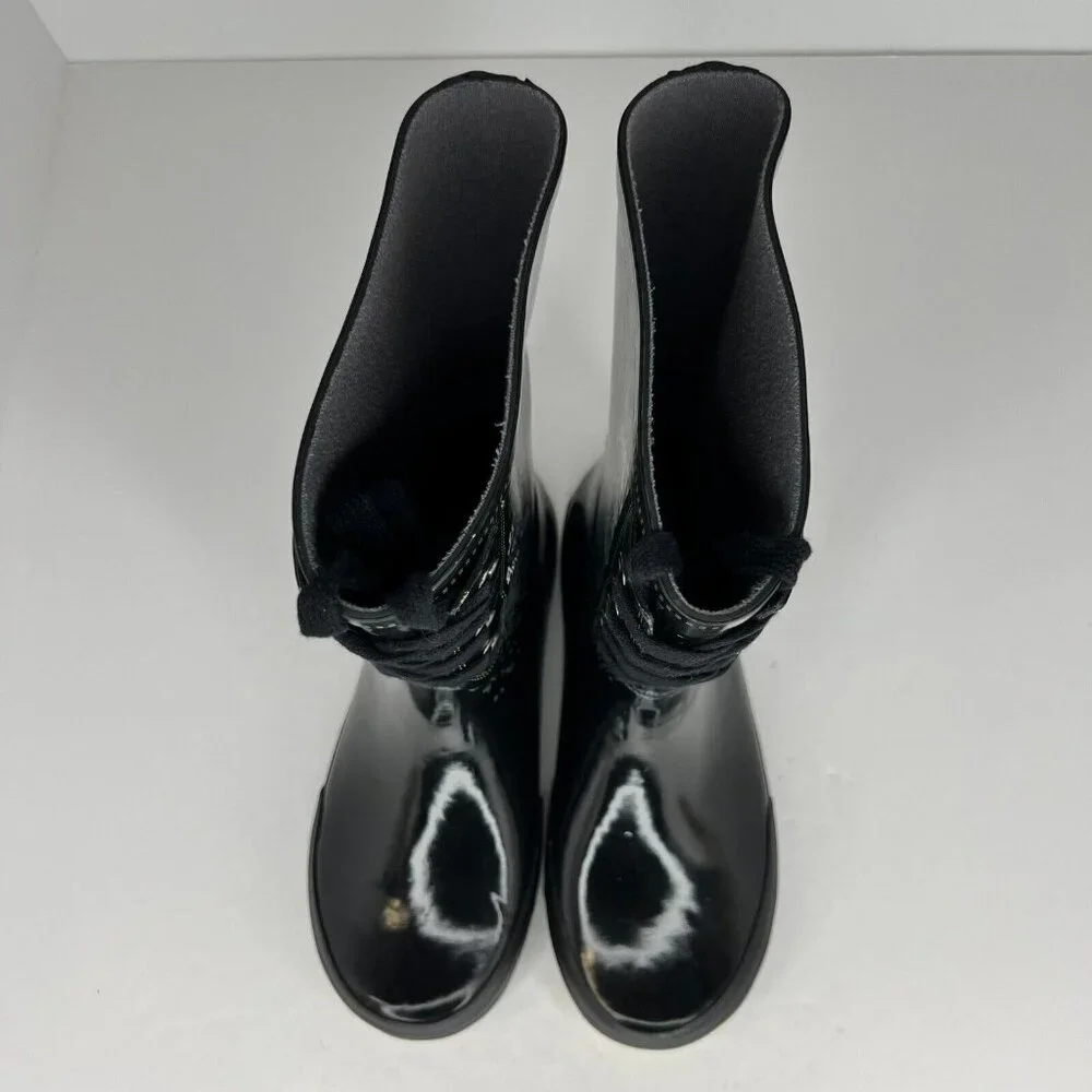 Roxy Womens Drizzle Black Lace Up Rubber Mid Calf Slip On Size 7 Rain Boots
